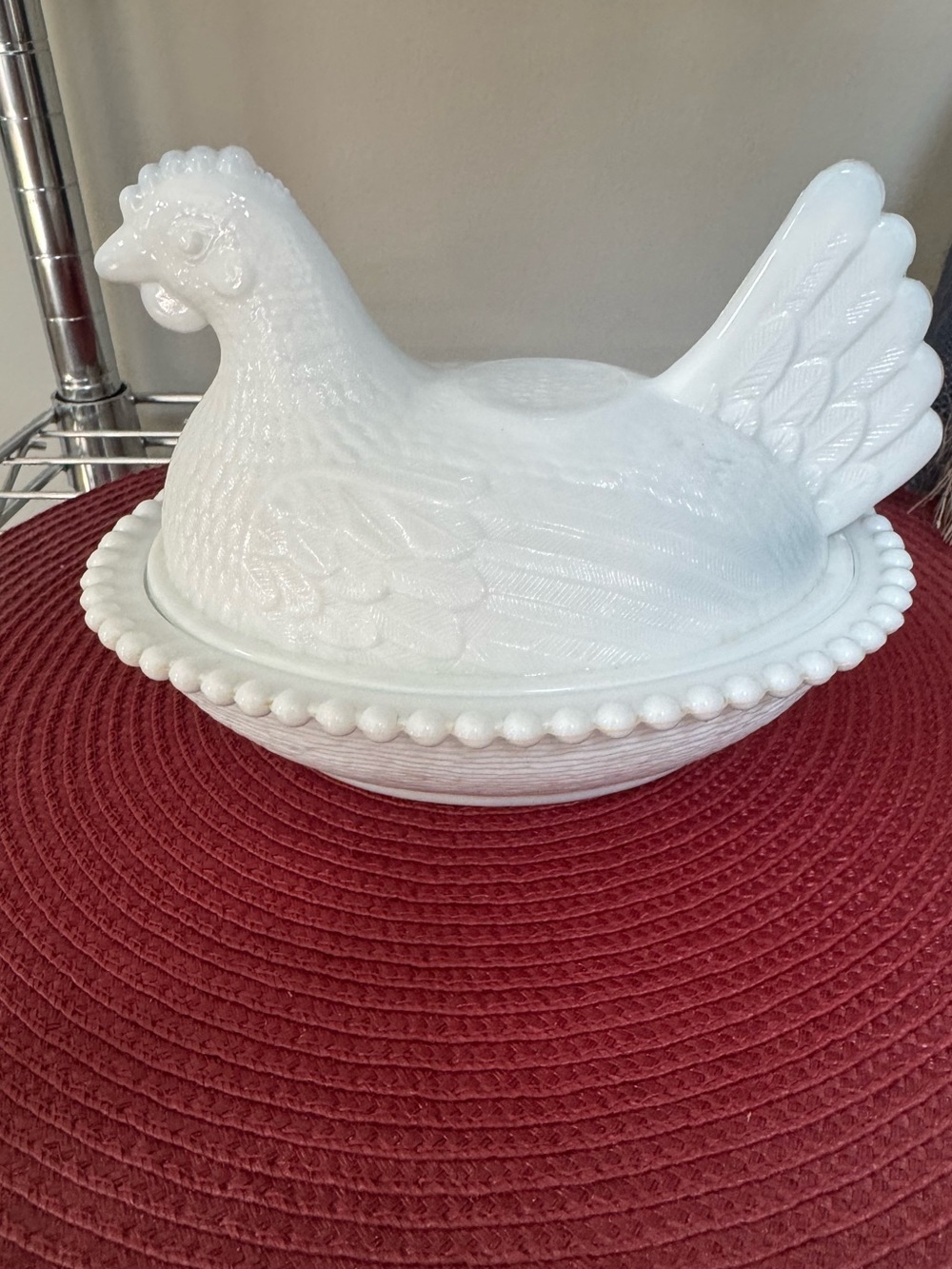 Indiana Glass  - Decorative Milk Glass Hen on Nest